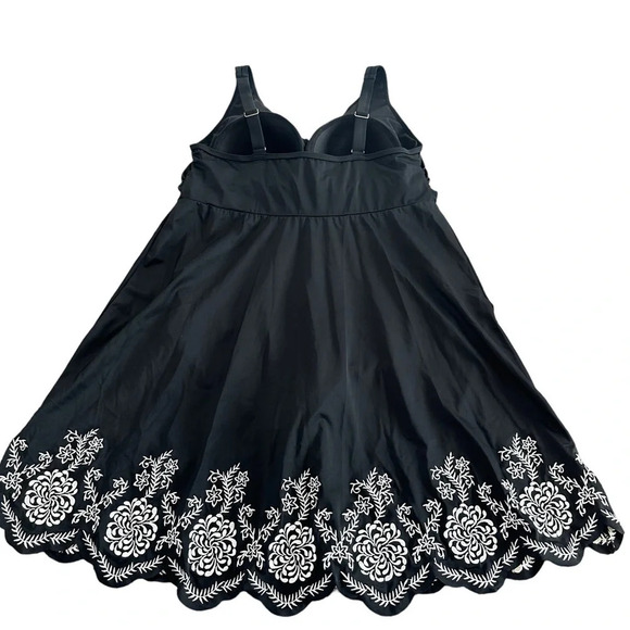 NWT Swimsuits for All Women’s 18 Black Embroidered Swim Dress Swimsuit Modest - Picture 2 of 8